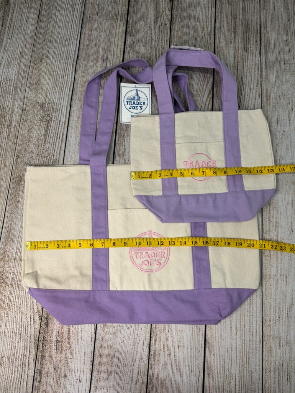 NWT 2026 Trader Joe’s Lavender Tote Set - Full Size & Mini Pastel Canvas - Picture 2 of 9